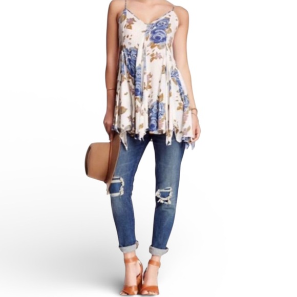 Free People Floral Spaghetti Strap Handkerchief Slip Tank - Picture 4 of 11